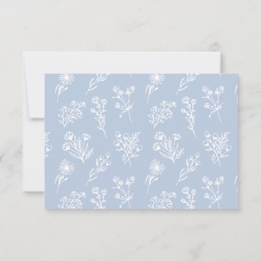 Minimalistisch Blauw Wit Bloemen Modern Bruiloft A RSVP Kaartje (Achterkant)
