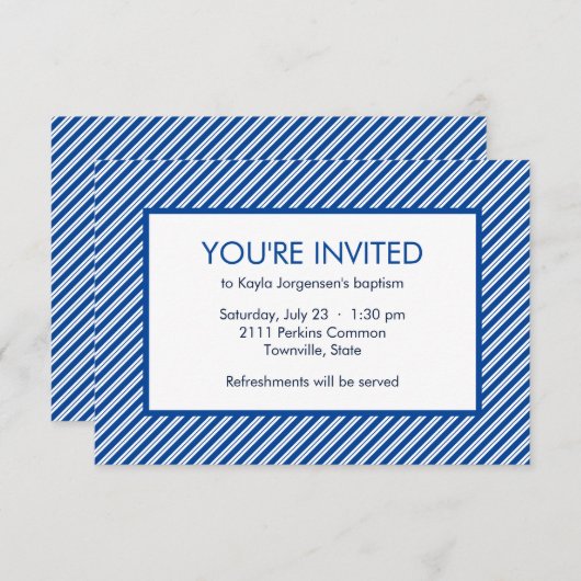 Minimalistisch blauw-wit diagonale streep doop kaart (Voorkant / Achterkant)