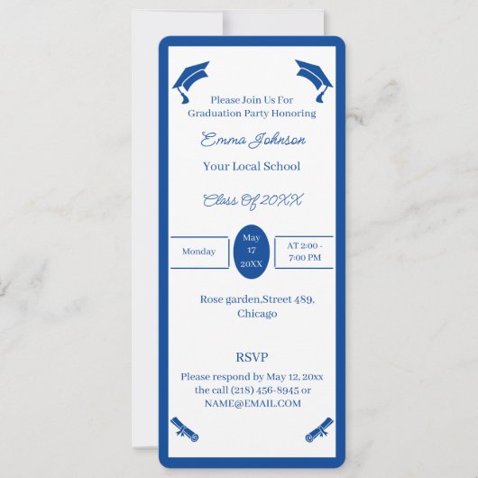 Minimalistisch blauw-wit gepersonaliseerd Afstuder Kaart (Voorkant)