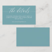 Minimalistisch blauw wit kalligrafie bruiloft deta informatiekaartje (Voorkant / Achterkant)