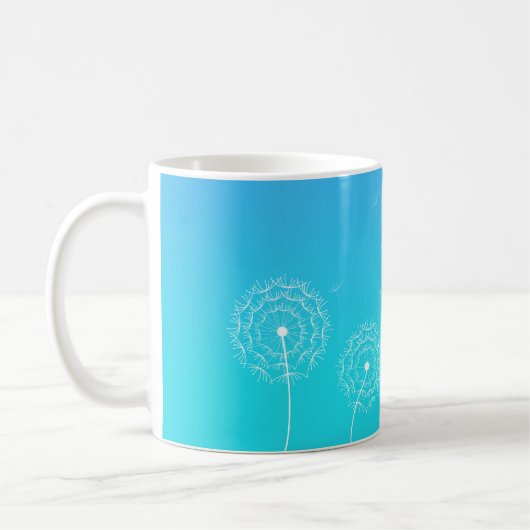 Minimalistisch Blauw Wit Paardebloem Bloemen Naam Koffiemok (Links)