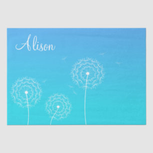 Minimalistisch Blauw Wit Paardebloem Naam Schattig Tissuepapier