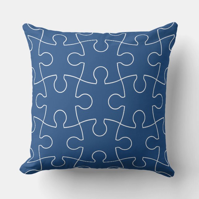 Minimalistisch Blauw & Wit Puzzelstukken Patroon Kussen (Voorkant)
