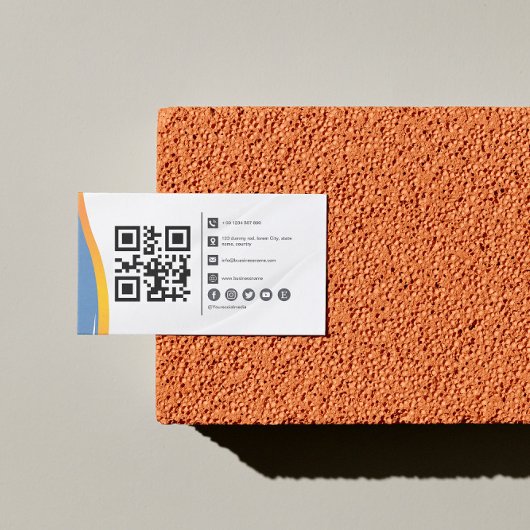 Minimalistisch blauw-wit QR-code Visitekaartje