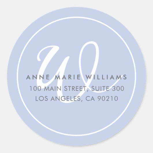 Minimalistisch Blauw Wit Script Rand Monogram Ronde Sticker (Voorkant)