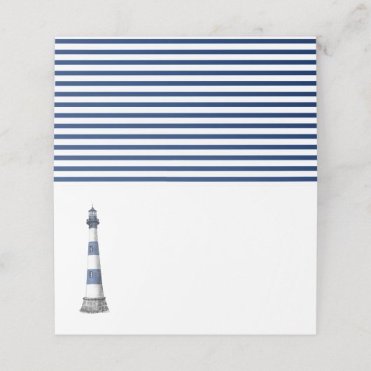 Minimalistisch Blauw Wit Vuurtoren Bruiloft Plaatskaartje (Buitenkant ongevouwen)