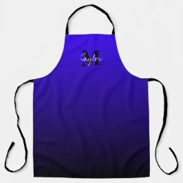 Minimalistisch blauw zwart Ombre Naam Monogram Sch Schort