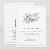 Minimalistisch Blauwe Bloemen Lijn Rand QR Bruilof Kaart (Voorkant / Achterkant)