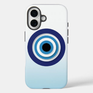 Minimalistisch Blauwe Boze Oog Icoon op Pastel Ach iPhone 16 Hoesje