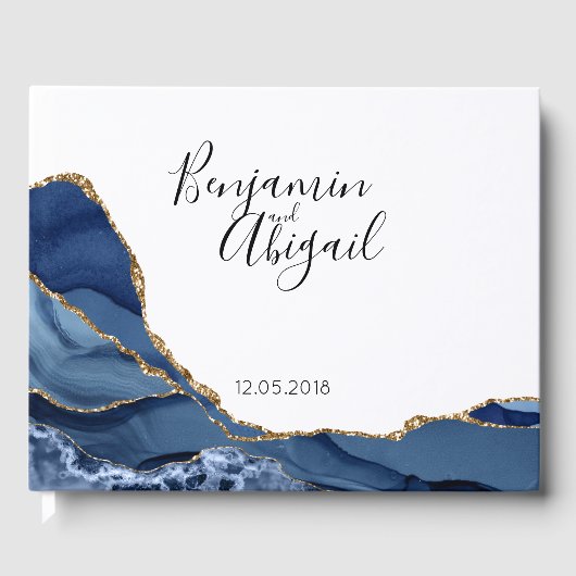 Minimalistisch blauwe en goudbruinbruin huwelijk gastenboek (Voorkant)