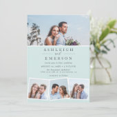 Minimalistisch blauwe fotocollage bruiloft kaart (Staand voorkant)