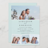 Minimalistisch blauwe fotocollage bruiloft kaart (Voorkant / Achterkant)