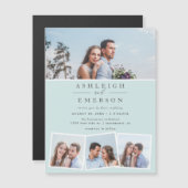 Minimalistisch blauwe fotocollage bruiloft magnetische uitnodiging (Voorkant / Achterkant)