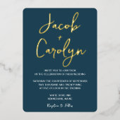 Minimalistisch Blauwgroen blauw en gouden huwelijk Folie Uitnodiging (Voorkant)