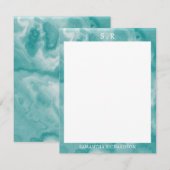 Minimalistisch Blauwgroen Blauw Marmeren Grensmono Notitiekaartje (Voorkant / Achterkant)