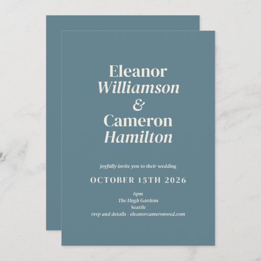 Minimalistisch Blauwgroen blauw ontwerp-huwelijk i Kaart (Voorkant / Achterkant)