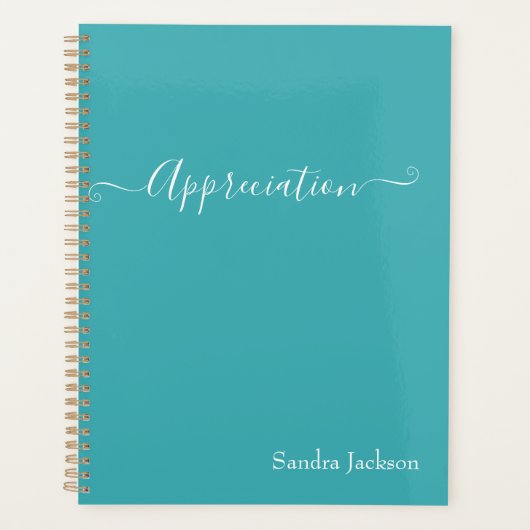 Minimalistisch Blauwgroen blauw witscript Planner (Voorkant)