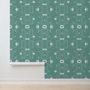 Minimalistisch Blauwgroen en wit Abstract patroon Behang