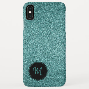 Minimalistisch Blauwgroen Faux Glitter Monogram Case-Mate iPhone Case
