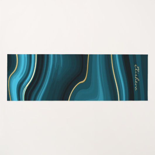Minimalistisch Blauwgroen stromen, Turquoise & Gol Yogamat (Voorkant (horizontaal))