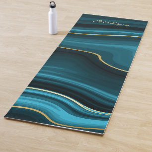 Minimalistisch Blauwgroen stromen, Turquoise & Gol Yogamat