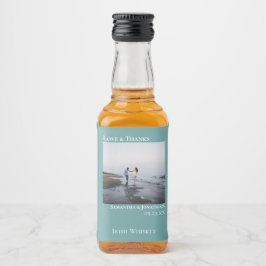 Minimalistisch Blauwgroen weddenschap Foto's & Bed Likeurfles Etiket