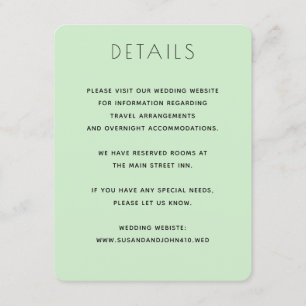 Minimalistisch Bleek Groen en Zwart Elegant Weddin Informatiekaartje