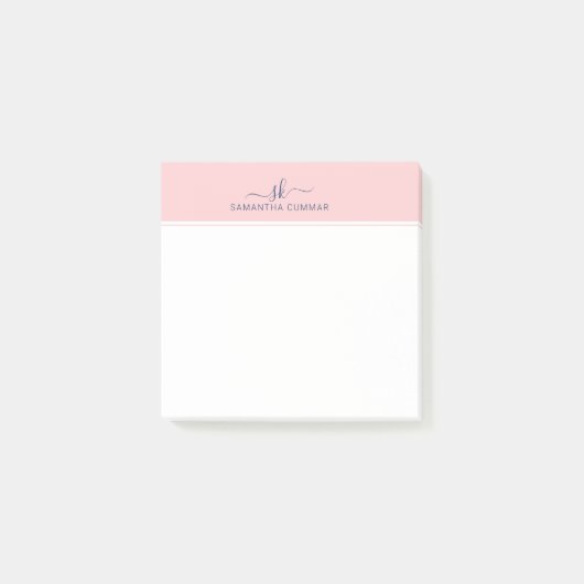 Minimalistisch Bleek Roze Modern Monogram Post-it® Notes (Voorkant)