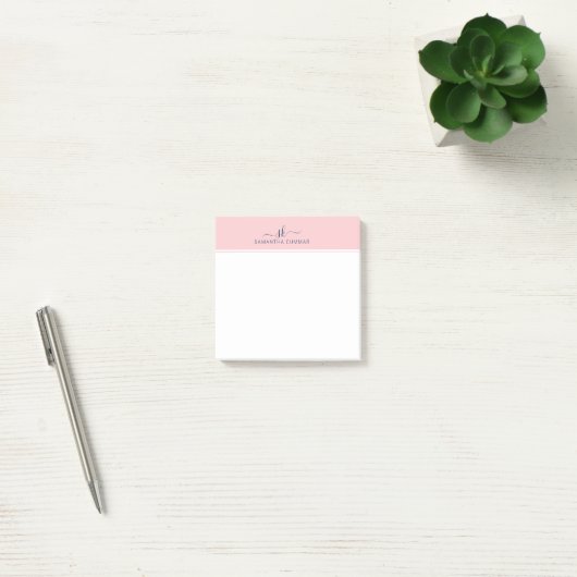 Minimalistisch Bleek Roze Modern Monogram Post-it® Notes (Kantoor)