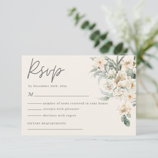 Minimalistisch Bloemen aardeachtige tonen eden bla RSVP Kaartje (Staand voorkant)
