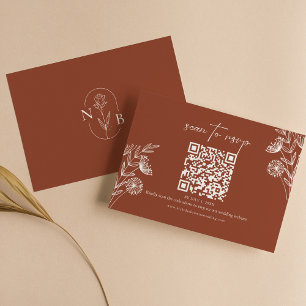 Minimalistisch Bloemen Terracotta Bruiloft QR Code RSVP Kaartje