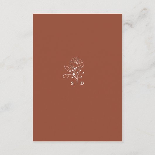 Minimalistisch Bloemen Terracotta Monogram Bruilof Informatiekaartje (Achterkant)