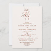 Minimalistisch Bloemen Terracotta Monogram Bruilof Kaart (Voorkant)