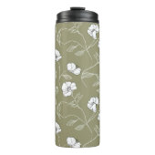 Minimalistisch Bloemen Wit Botanisch Olijfgroen Thermosbeker (Voorkant)