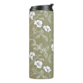 Minimalistisch Bloemen Wit Botanisch Olijfgroen Thermosbeker (Gedraaid links)