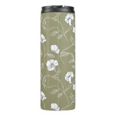 Minimalistisch Bloemen Wit Botanisch Olijfgroen Thermosbeker (Achterkant)