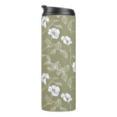 Minimalistisch Bloemen Wit Botanisch Olijfgroen Thermosbeker (Geroteerd rechts)