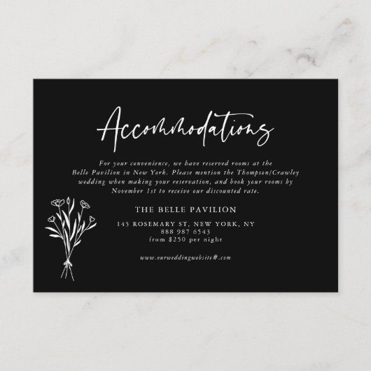 Minimalistisch Bloemenboeket Zwart Accommodaties Informatiekaartje (Voorkant)