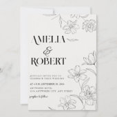 Minimalistisch bloemenzwart-wit bruiloft kaart (Voorkant)