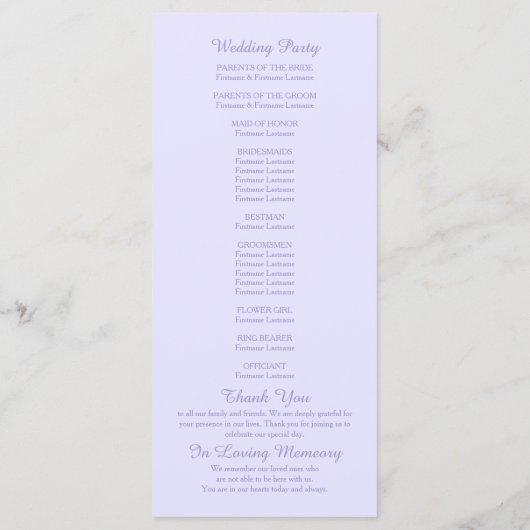 Minimalistisch Bloemig Lavendel Trouwprogramma Programmakaart (Achterkant)