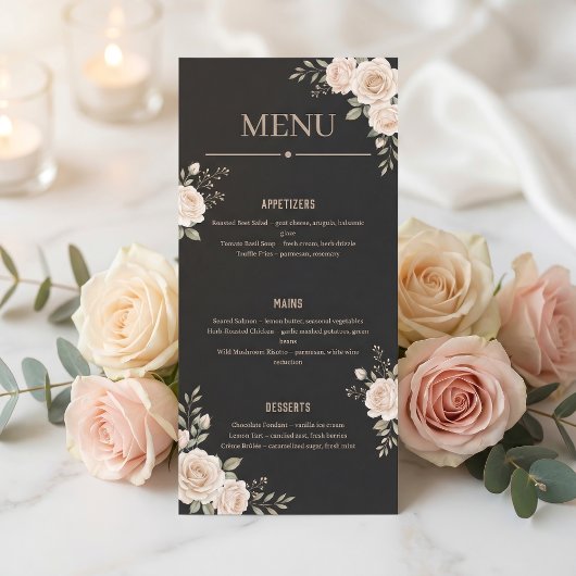 Minimalistisch Bloemig Zwart Restaurant Of Trouwme Programmakaart
