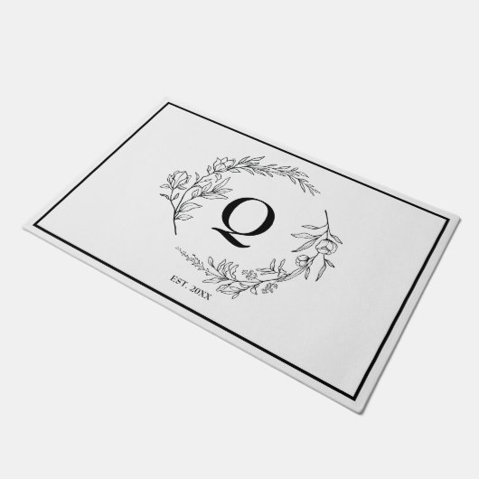 Minimalistisch bloemkrans monogram deurmat (Schuin)