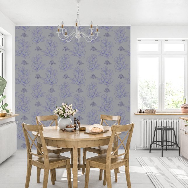 Minimalistisch  bloemmotief grijs behang (Creator heeft geüpload)