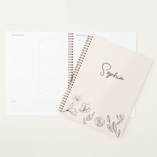 Minimalistisch Bloemneutraal Beige gepersonaliseer Planner (Display)