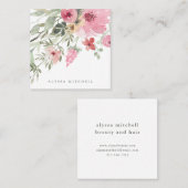 Minimalistisch Bloom | Roze Waterverf Floral Vierkante Visitekaartje (Voorkant / Achterkant)
