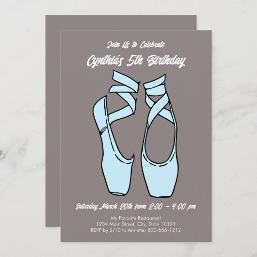 Minimalistisch Blue Ballet Verjaardagsfeest Kaart (Voorkant / Achterkant)