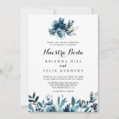 Minimalistisch Blue Floral Nuestra Boda Wedding Kaart (Voorkant)