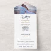 Minimalistisch Blue Gold Photo All-in-One Weddensc All In One Uitnodiging (Binnen)