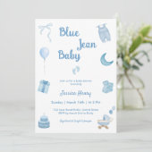 Minimalistisch Blue Jean Baby Denim Baby shower Kaart (Staand voorkant)