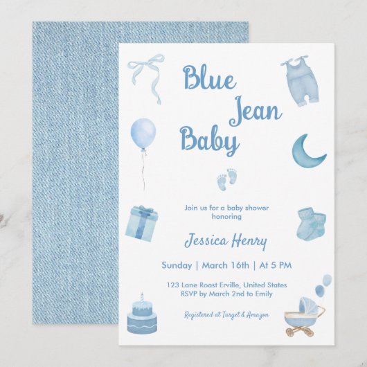 Minimalistisch Blue Jean Baby Denim Baby shower Kaart (Voorkant / Achterkant)